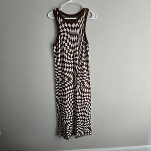 Wild Fable Size M Brown White Check Print Argyle Sleeveless Midi Dress  New